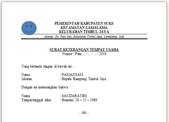 Detail Format Surat Izin Tempat Usaha Nomer 34