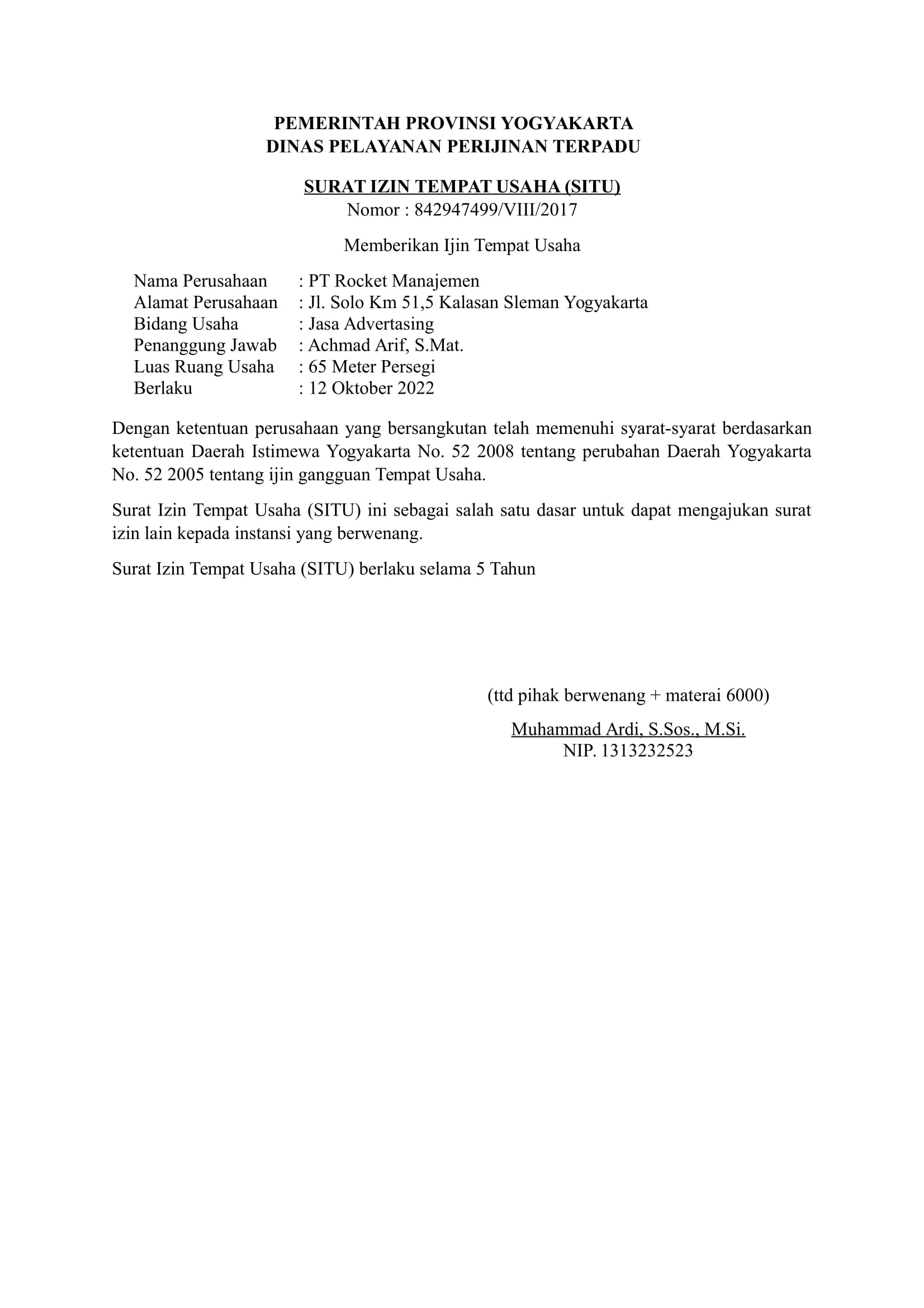 Detail Format Surat Izin Tempat Usaha Nomer 6