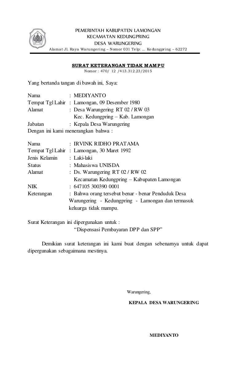 Detail Format Surat Keterangan Nomer 15