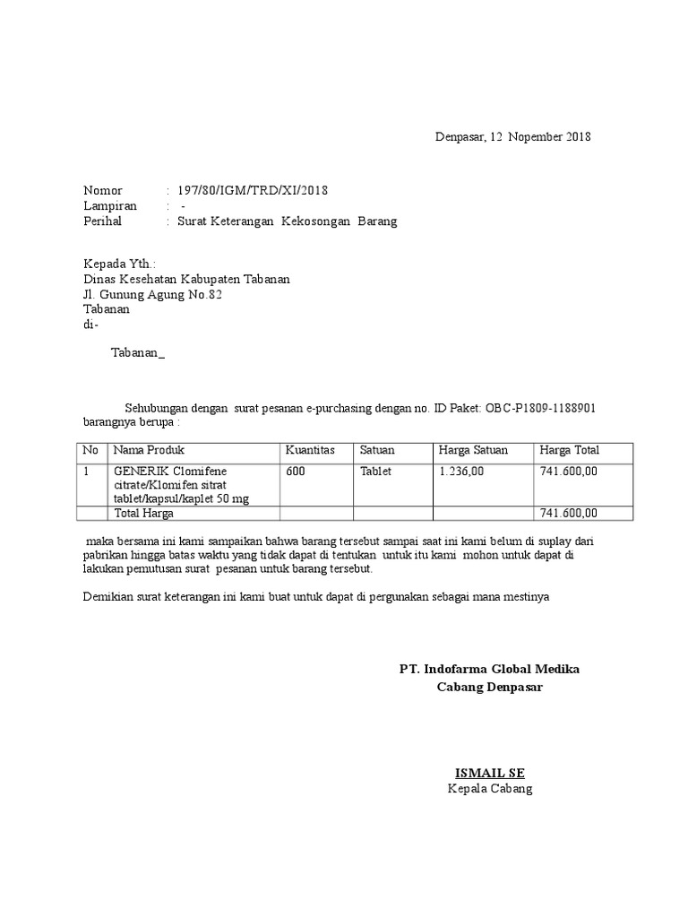 Detail Format Surat Keterangan Nomer 42