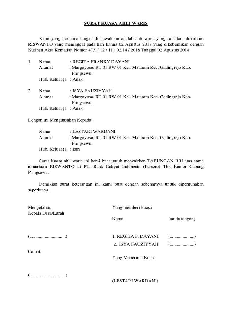 Detail Format Surat Keterangan Ahli Waris Nomer 21