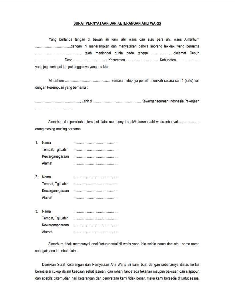 Detail Format Surat Keterangan Ahli Waris Nomer 37