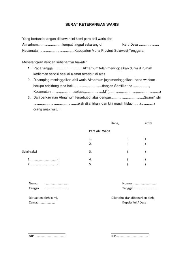 Detail Format Surat Keterangan Ahli Waris Nomer 38