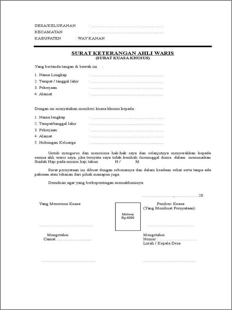 Detail Format Surat Keterangan Ahli Waris Nomer 54