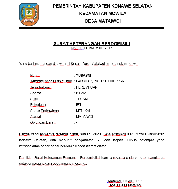 Detail Format Surat Keterangan Domisili Nomer 34