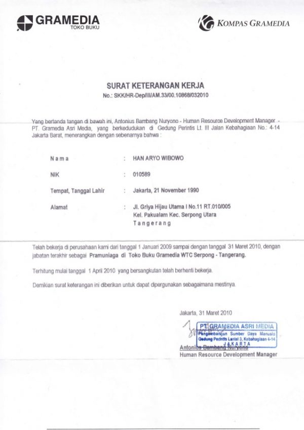 Detail Format Surat Keterangan Kerja Nomer 16