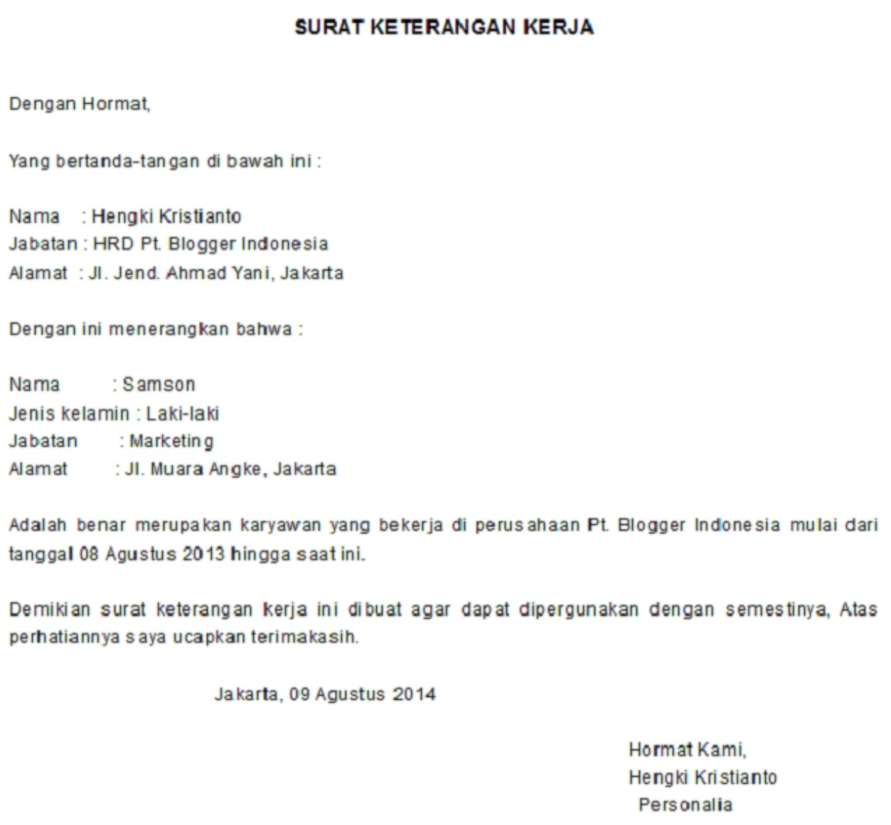 Detail Format Surat Keterangan Kerja Nomer 26