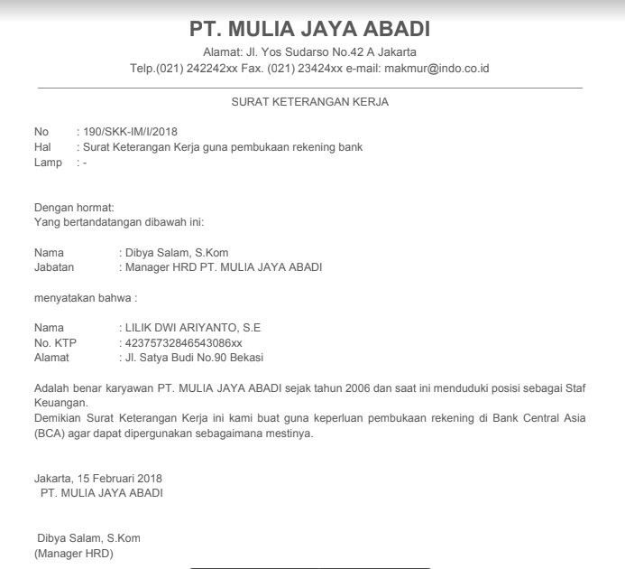 Detail Format Surat Keterangan Kerja Nomer 30