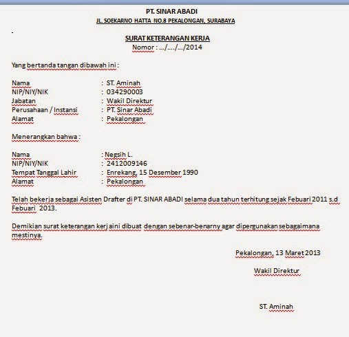 Detail Format Surat Keterangan Kerja Nomer 43