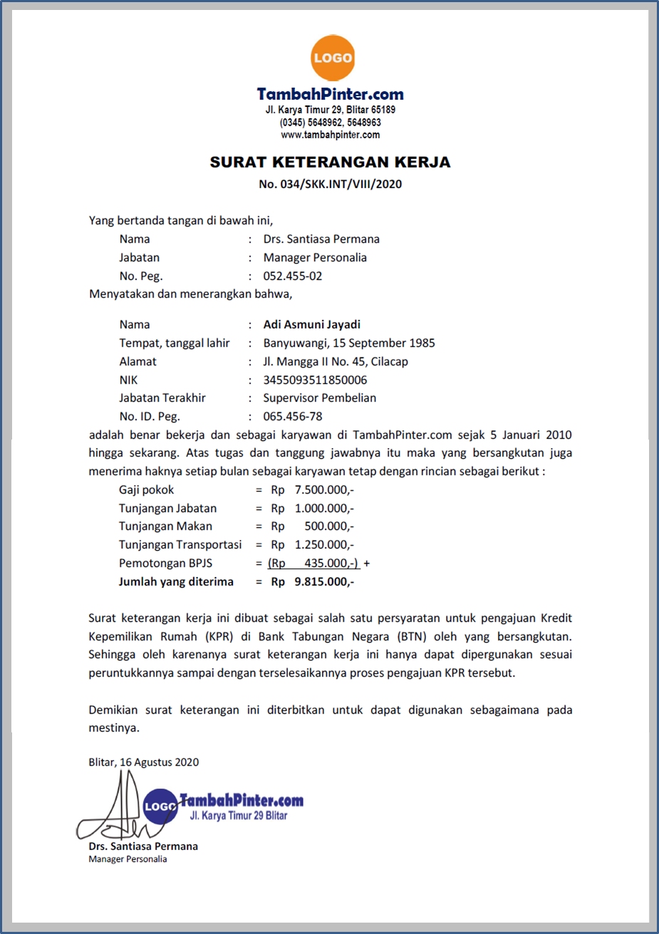 Detail Format Surat Keterangan Kerja Nomer 48