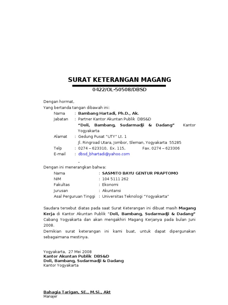 Detail Format Surat Keterangan Magang Nomer 29