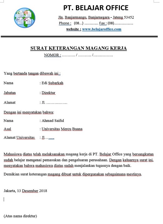 Detail Format Surat Keterangan Magang Nomer 6