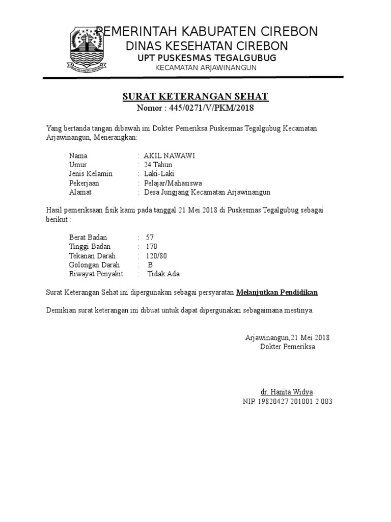 Detail Format Surat Keterangan Sehat Nomer 17