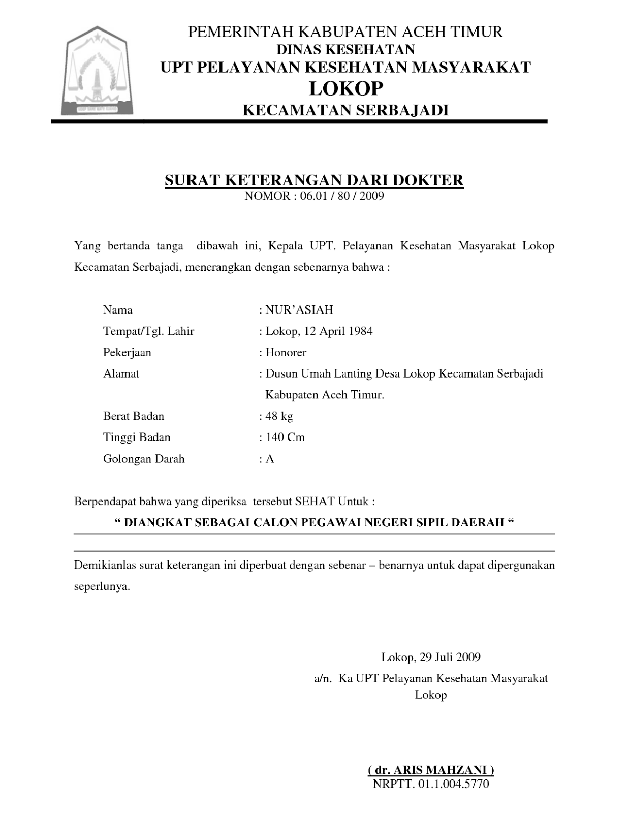 Detail Format Surat Keterangan Sehat Nomer 25