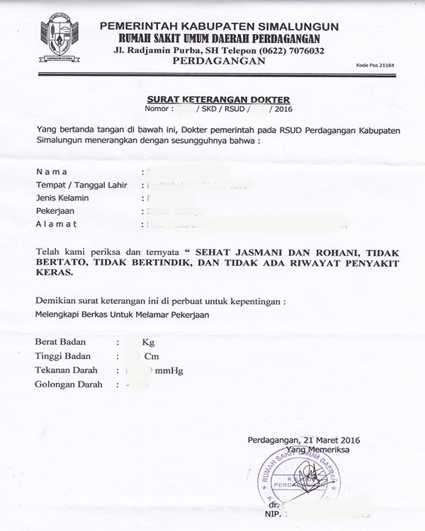 Detail Format Surat Keterangan Sehat Nomer 4