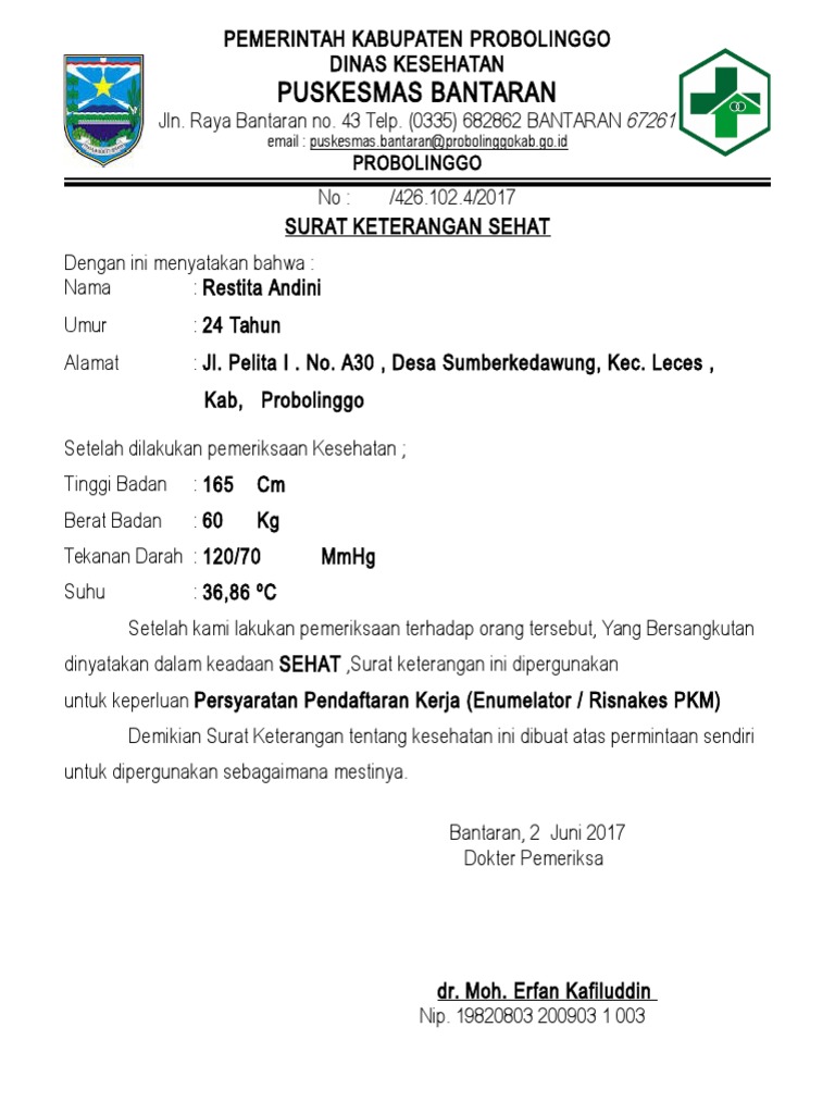 Detail Format Surat Keterangan Sehat Nomer 5