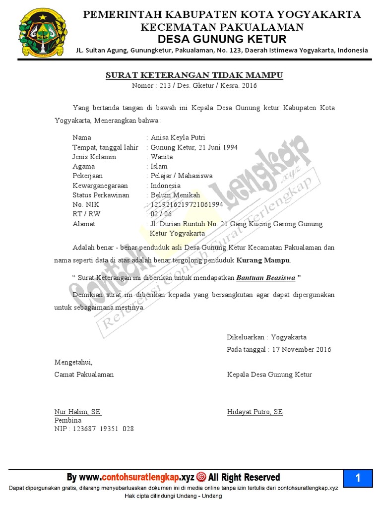 Detail Format Surat Keterangan Tidak Mampu Nomer 23