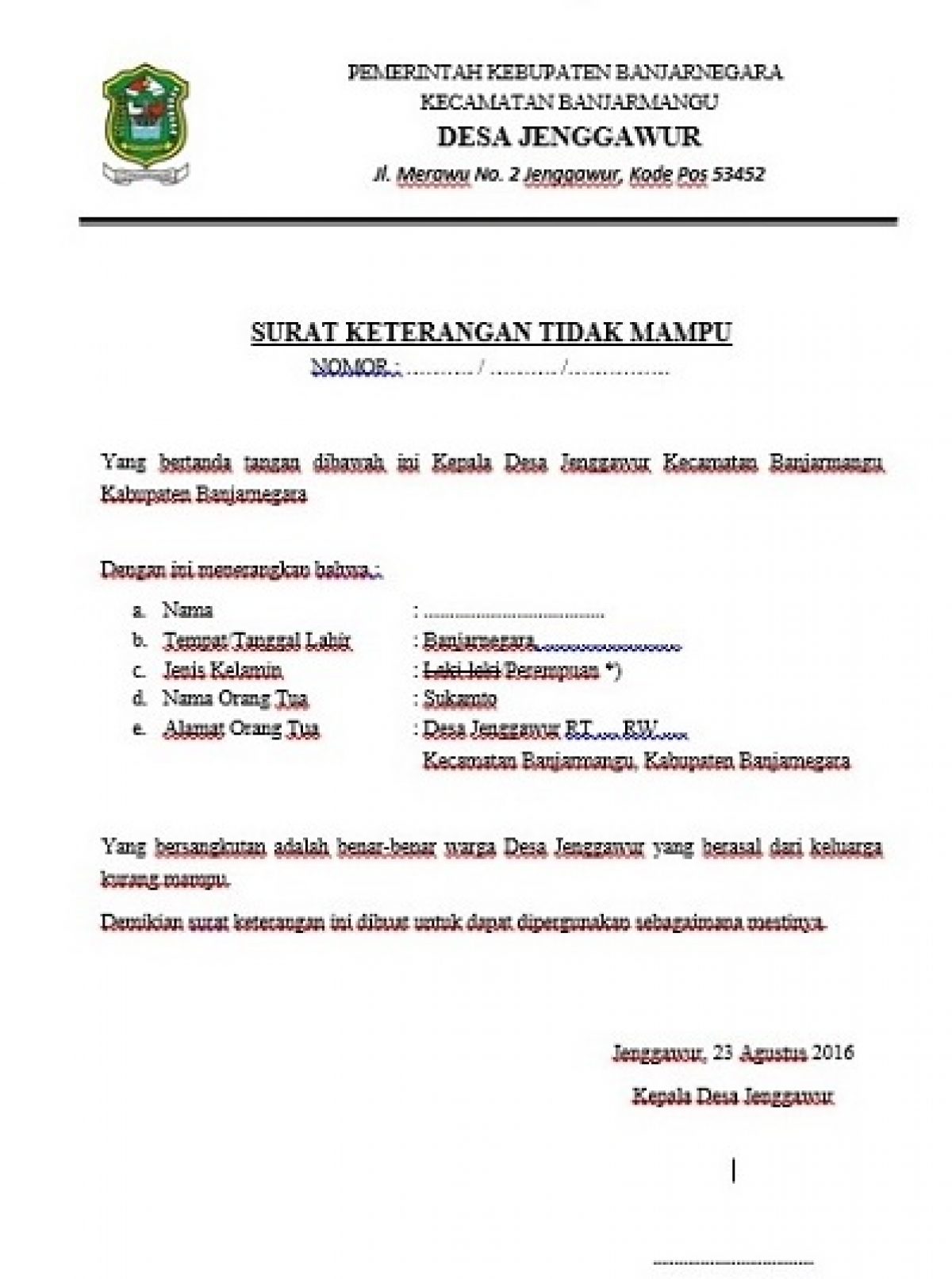 Detail Format Surat Keterangan Tidak Mampu Nomer 5