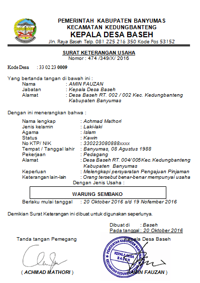 Detail Format Surat Keterangan Usaha Nomer 9