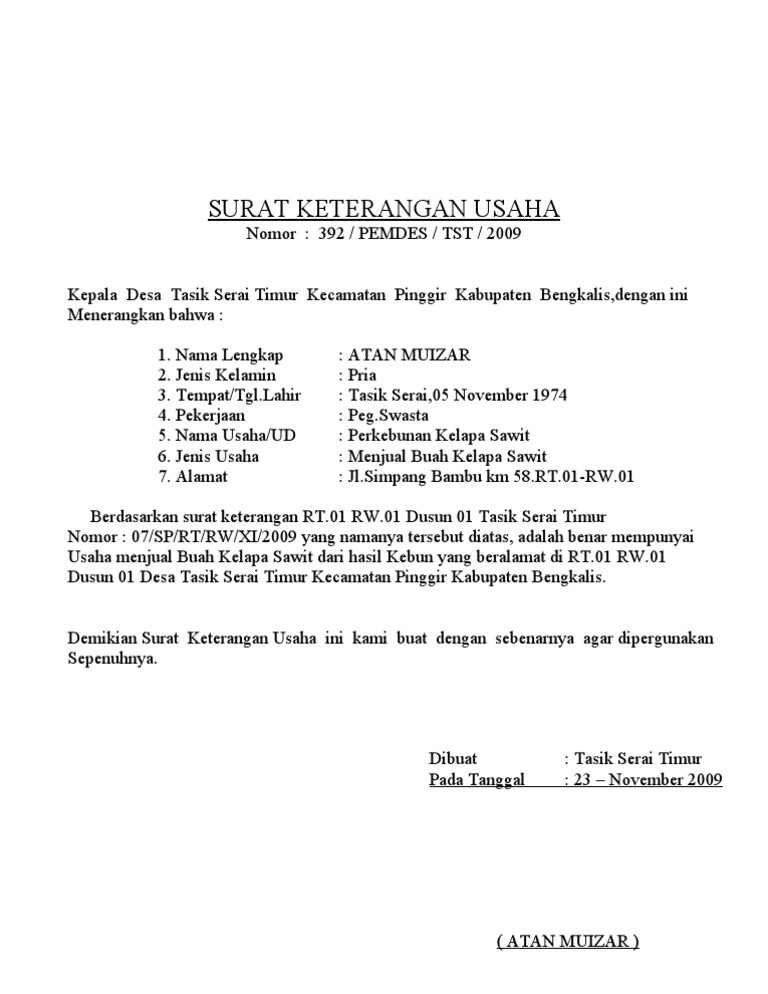 Detail Format Surat Keterangan Usaha Nomer 12