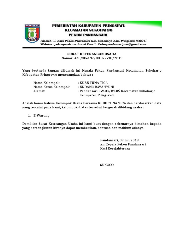 Detail Format Surat Keterangan Usaha Nomer 15