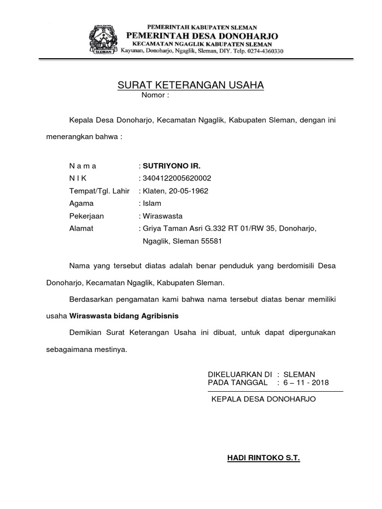 Detail Format Surat Keterangan Usaha Nomer 17