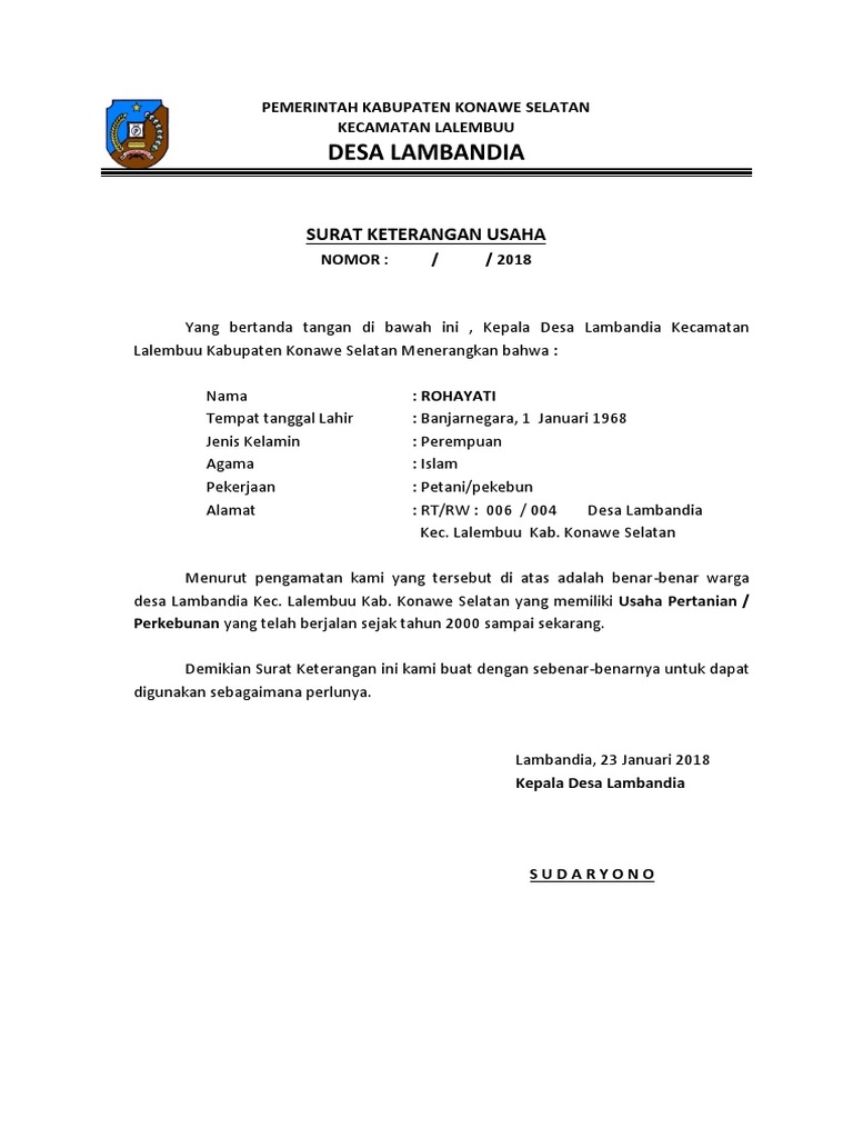 Detail Format Surat Keterangan Usaha Nomer 18