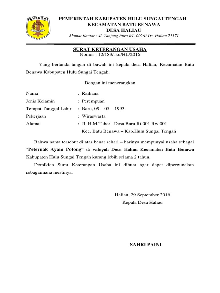 Detail Format Surat Keterangan Usaha Nomer 20