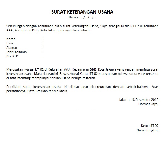 Detail Format Surat Keterangan Usaha Nomer 22