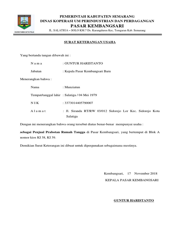 Detail Format Surat Keterangan Usaha Nomer 30