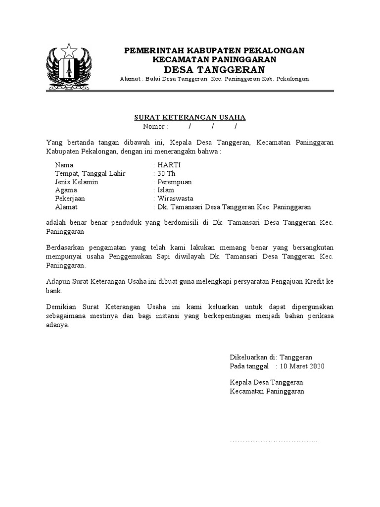 Detail Format Surat Keterangan Usaha Nomer 32