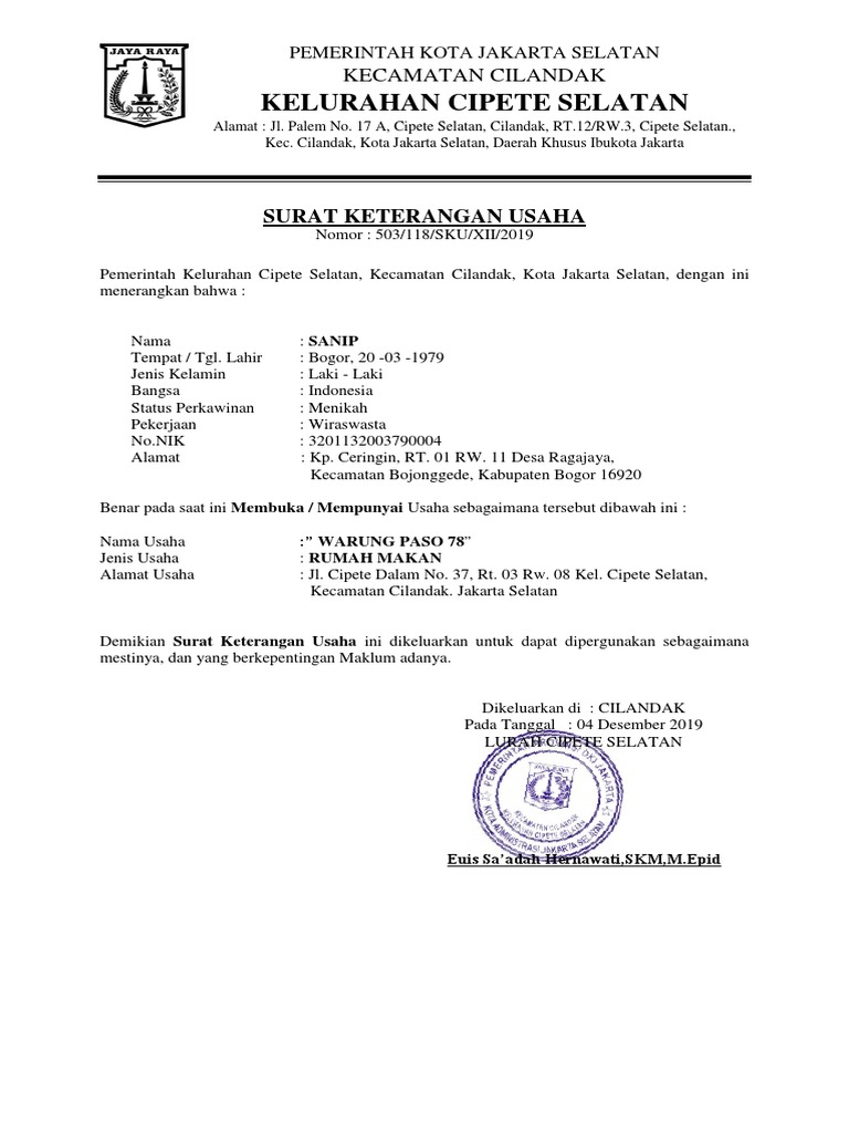 Detail Format Surat Keterangan Usaha Nomer 34