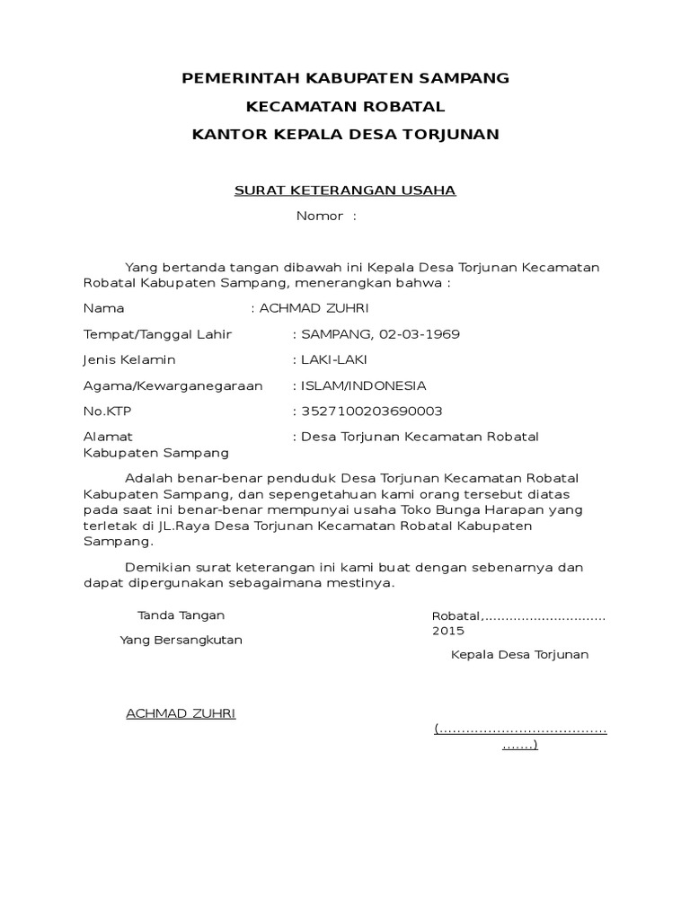 Detail Format Surat Keterangan Usaha Nomer 35