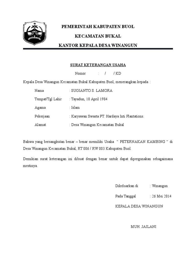 Detail Format Surat Keterangan Usaha Nomer 40