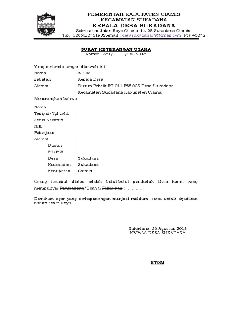 Detail Format Surat Keterangan Usaha Nomer 41