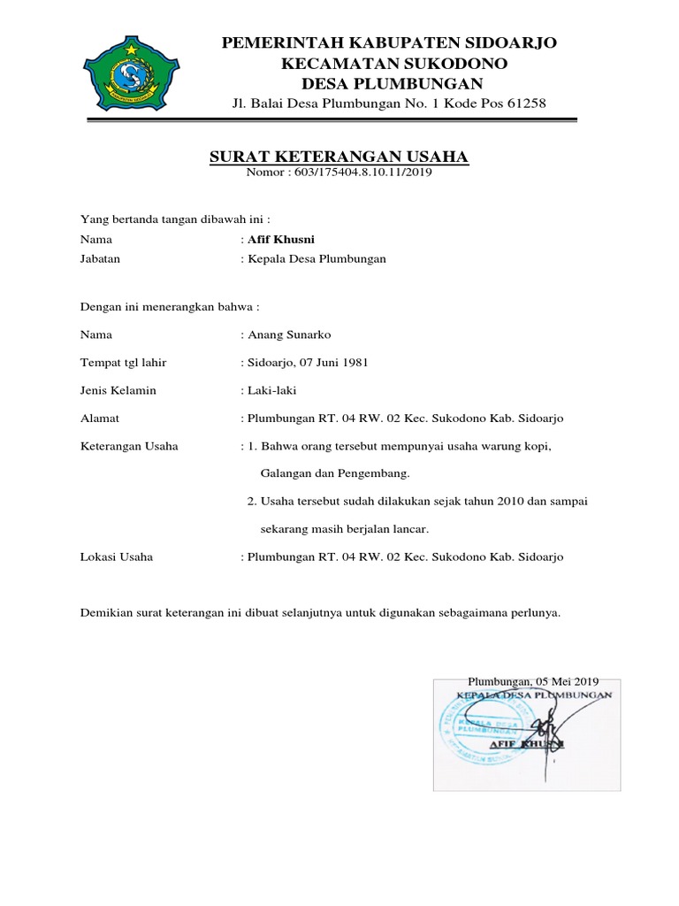 Detail Format Surat Keterangan Usaha Nomer 42