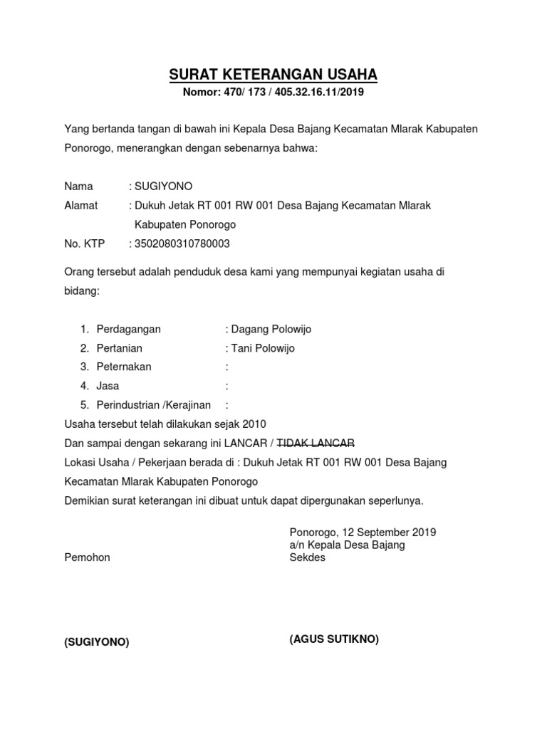 Detail Format Surat Keterangan Usaha Nomer 44