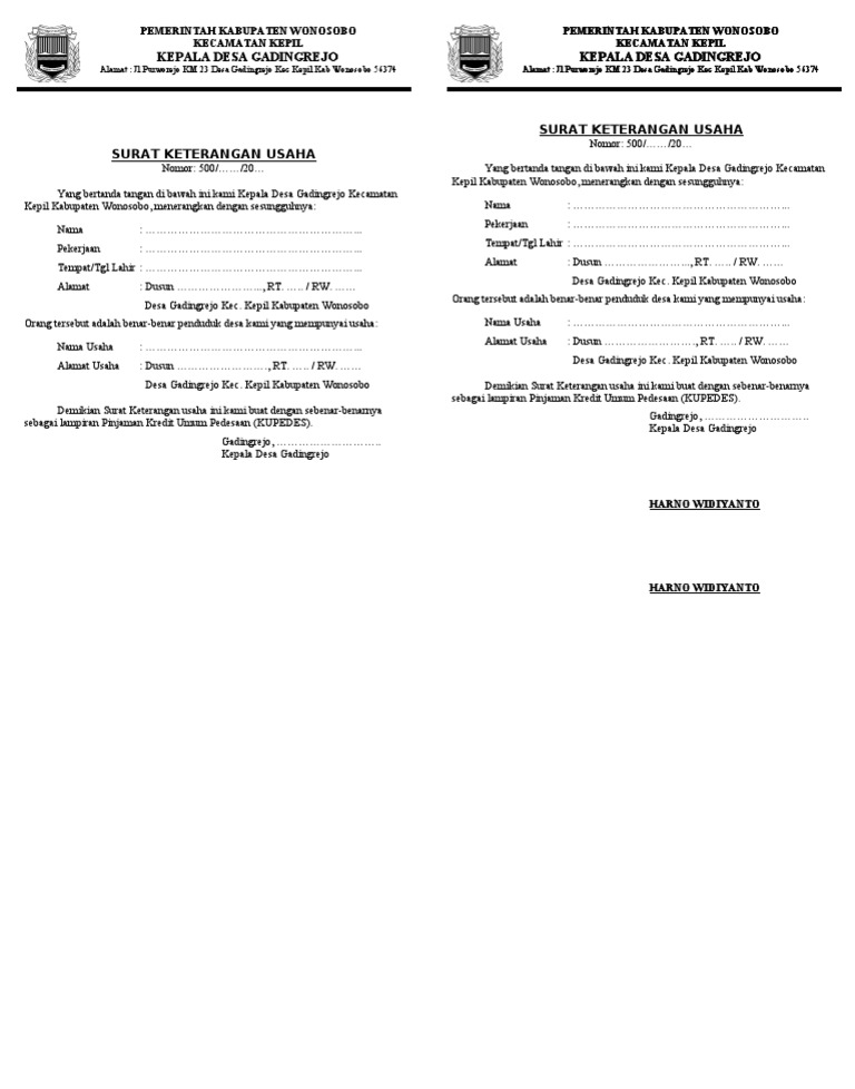 Detail Format Surat Keterangan Usaha Nomer 46