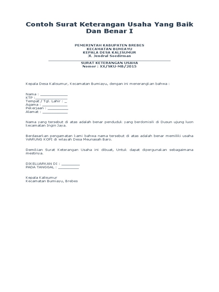 Detail Format Surat Keterangan Usaha Nomer 51