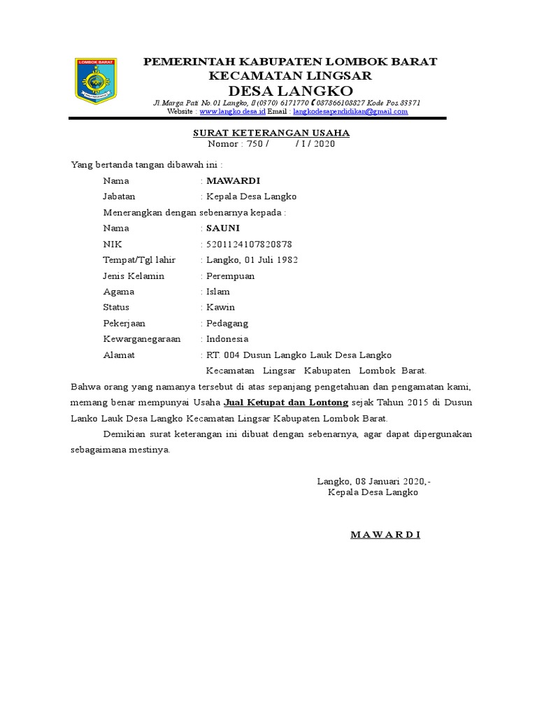 Detail Format Surat Keterangan Usaha Nomer 52