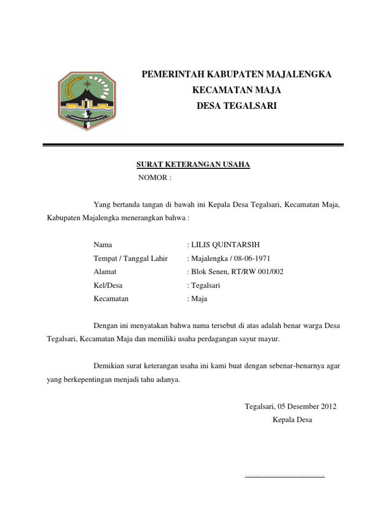 Detail Format Surat Keterangan Usaha Nomer 54