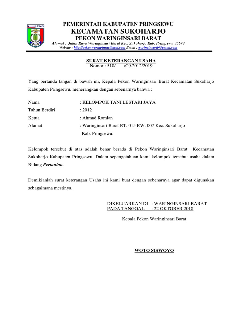 Detail Format Surat Keterangan Usaha Nomer 8