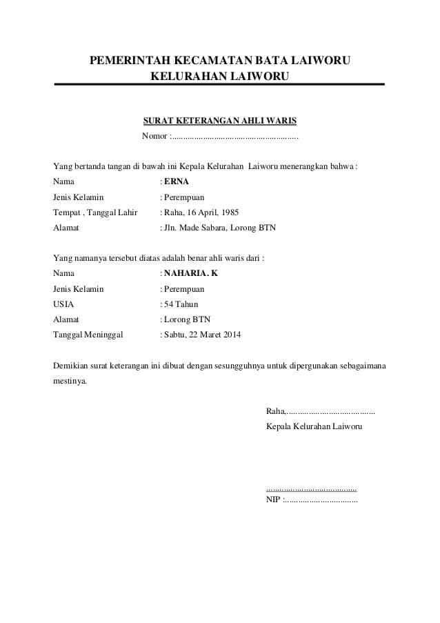 Detail Format Surat Keterangan Waris Dari Kelurahan Nomer 12