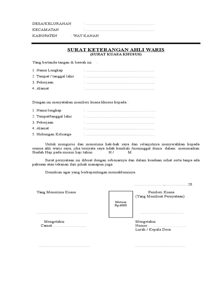 Detail Format Surat Keterangan Waris Dari Kelurahan Nomer 23