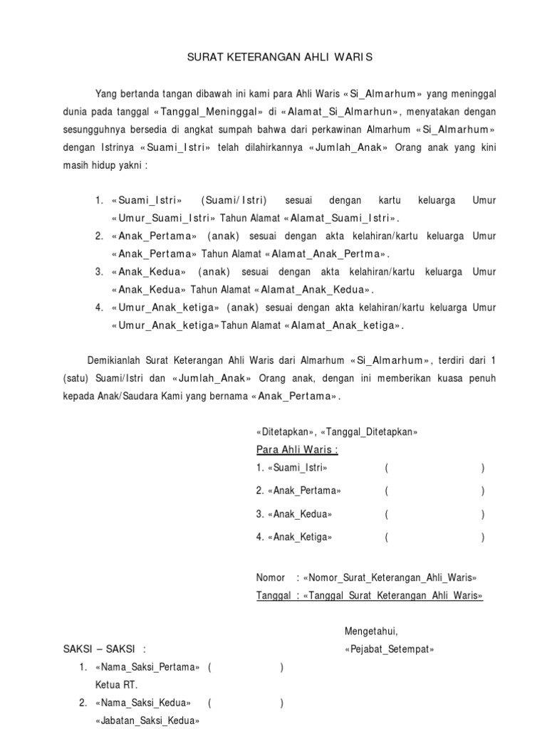 Detail Format Surat Keterangan Waris Dari Kelurahan Nomer 24