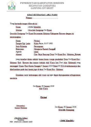 Detail Format Surat Keterangan Waris Dari Kelurahan Nomer 43