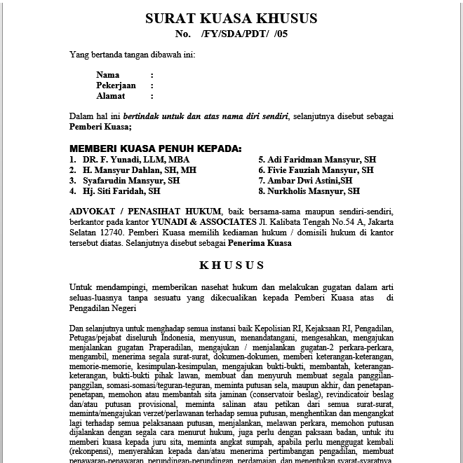 Detail Format Surat Kuasa Khusus Nomer 24