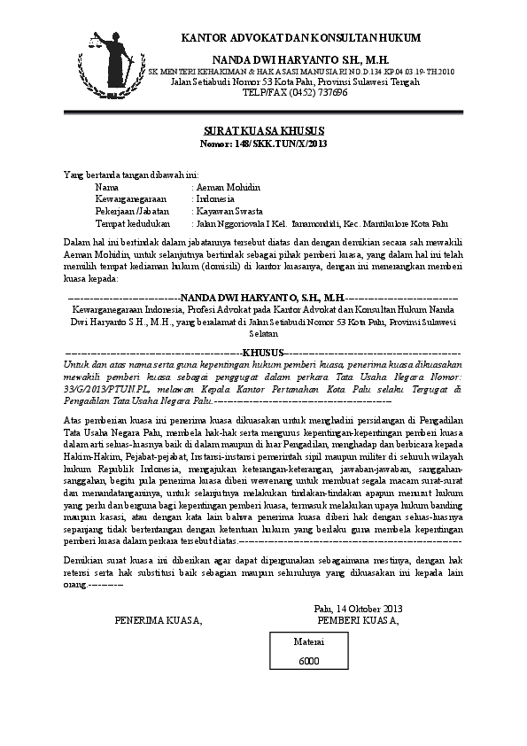 Detail Format Surat Kuasa Khusus Nomer 35