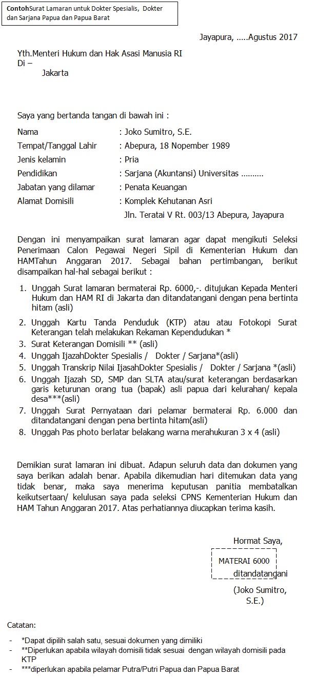 Detail Format Surat Lamaran Cpns 2019 Kemenkumham Nomer 12