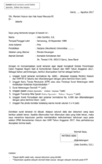 Detail Format Surat Lamaran Cpns 2019 Kemenkumham Nomer 13